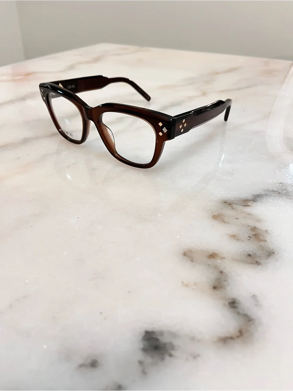 Dior Brown Cat-Eye Acetate Optical Glasses with Diamond Accents
